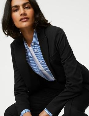 Kadın Siyah Relaxed Fit Örme Blazer Ceket