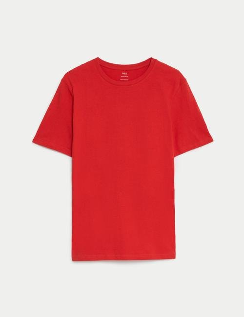 Kırmızı Saf Pamuklu Kısa Kollu T-Shirt