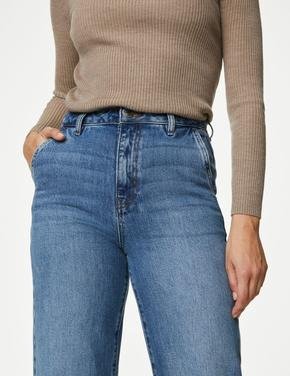 Kadın Lacivert Yüksek Bel Wide Leg Jean Pantolon