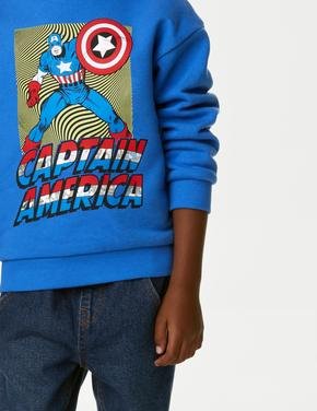 Erkek Çocuk Mavi Captain America™ Yuvarlak Yaka Sweatshirt (2-7 Yaş)