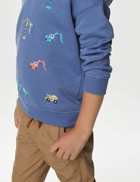 Erkek Çocuk Mavi İşleme Detaylı Kapüşonlu Sweatshirt (2-7 Yaş)