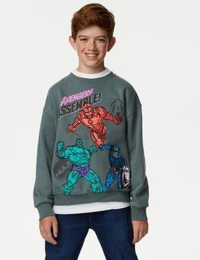 Erkek Çocuk Yeşil Marvel™ Yuvarlak Yaka Sweatshirt (6-16 Yaş)