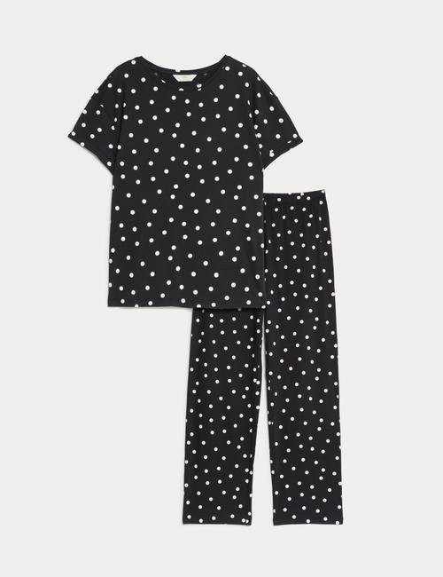Siyah Mix Saf Pamuklu Kısa Kollu Pijama Takımı