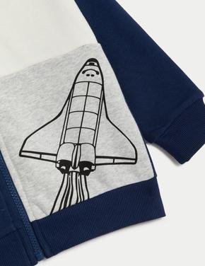 Erkek Çocuk Lacivert Kapüşonlu NASA™ Sweatshirt (2-7 Yaş)