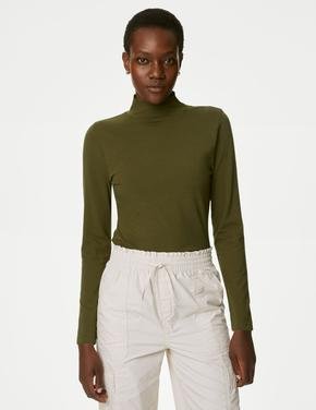 Kadın Yeşil Slim Fit Uzun Kollu T-Shirt