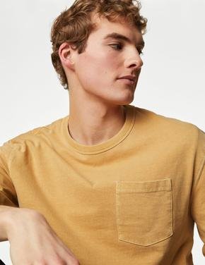Erkek Sarı Saf Pamuklu Uzun Kollu T-Shirt
