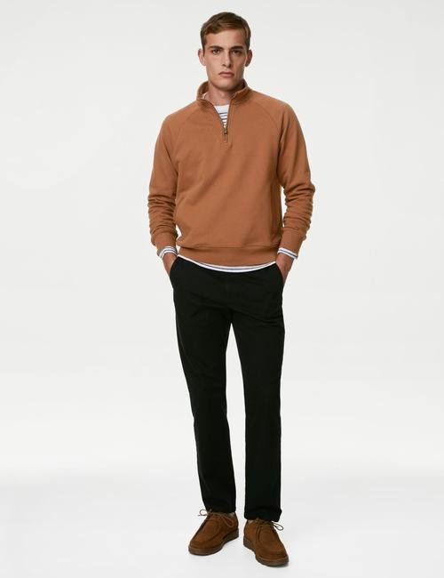 Kahverengi Saf Pamuklu Fermuar Detaylı Sweatshirt