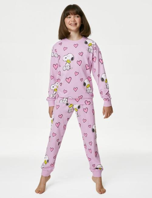 Pembe Saf Pamuklu Snoopy™ Pijama Takımı (6-16 Yaş)