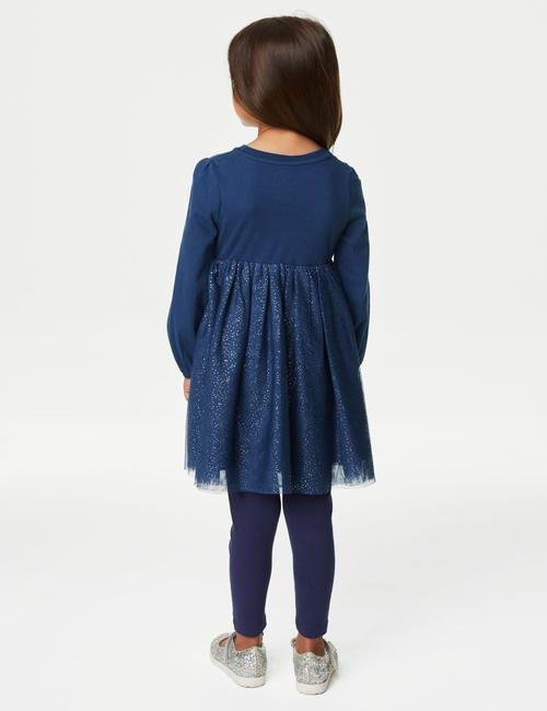 Lacivert Frozen™ Uzun Kollu Tütü Elbise (2-7 Yaş)
