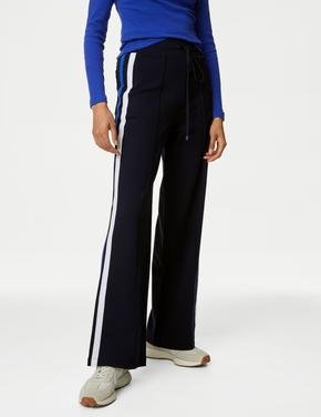 Kadın Lacivert Şerit Detaylı Wide Leg Örme Pantolon
