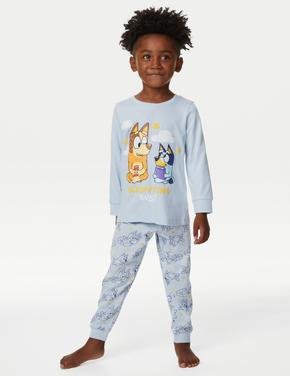 Çocuk Mavi Saf Pamuklu Bluey™ Pijama Takımı (1-7 Yaş)