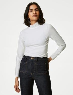 Kadın Beyaz Slim Fit Uzun Kollu T-Shirt
