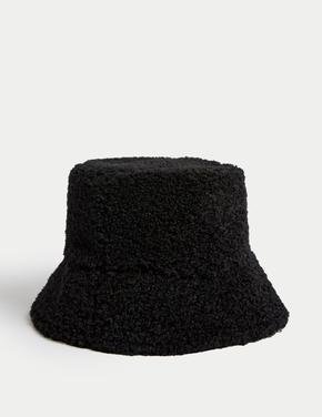 Kadın Siyah Borg Bucket Şapka