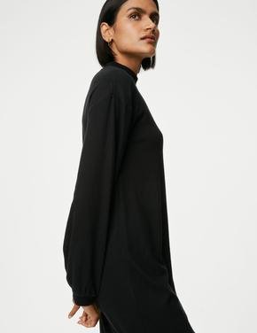 Kadın Siyah Yumuşak Dokulu Uzun Kollu Mini Elbise