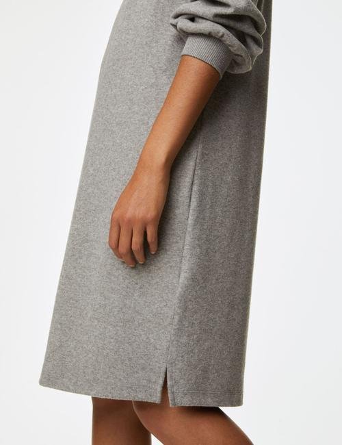 Gri Yumuşak Dokulu Uzun Kollu Mini Elbise
