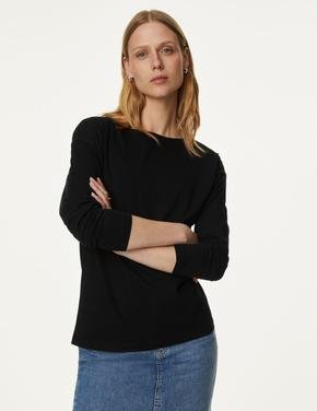 Kadın Siyah Saf Pamuklu Uzun Kollu T-Shirt