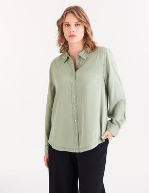 Kadın Haki Regular Fit Uzun Kollu Gömlek