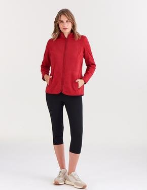 Kadın Kırmızı Regular Fit Fermuar Detaylı Polar Ceket