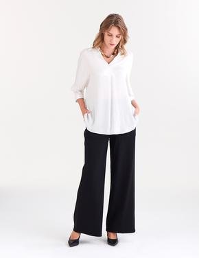 Kadın Krem Regular Fit Uzun Kollu Saten Bluz
