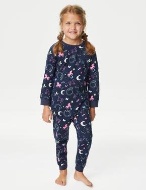 Çocuk Lacivert Saf Pamuklu Uzun Kollu Pijama Takımı (1-8 Yaş)
