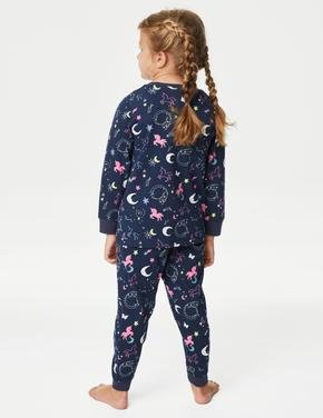 Çocuk Lacivert Saf Pamuklu Uzun Kollu Pijama Takımı (1-8 Yaş)