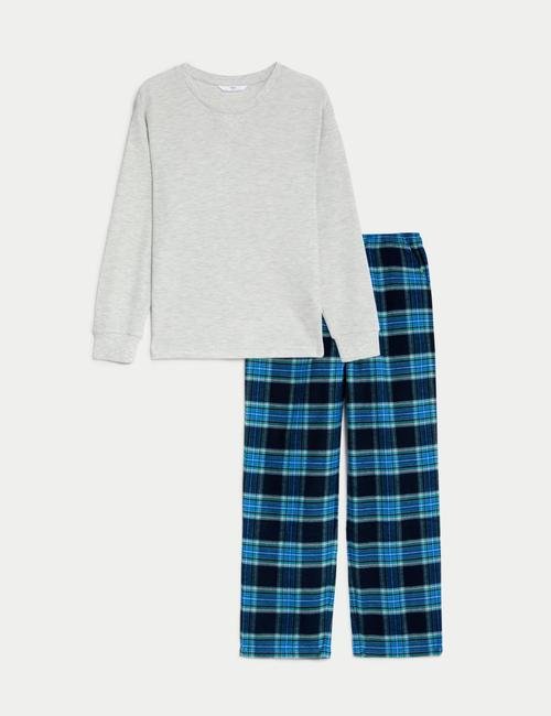 Lacivert Ekose Desenli Uzun Kollu Pijama Takımı (6-16 Yaş)