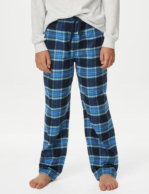 Lacivert Ekose Desenli Uzun Kollu Pijama Takımı (6-16 Yaş)