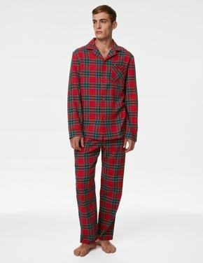 Erkek Kırmızı Saf Pamuklu Uzun Kollu Pijama Takımı