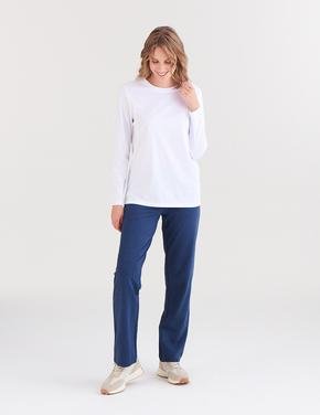 Kadın Beyaz Saf Pamuklu Uzun Kollu T-Shirt
