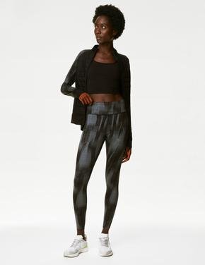Kadın Siyah Yüksek Bel Desenli Legging Tayt
