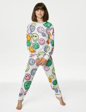 Çocuk Beyaz Saf Pamuklu SmileyWorld™ Pijama Takımı (6-16 Yaş)