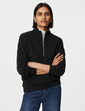Kadın Siyah Fermuar Detaylı Regular Fit Sweatshirt