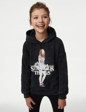 Kız Çocuk Gri Stranger Things™ Kapüşonlu Sweatshirt (6-16 Yaş)