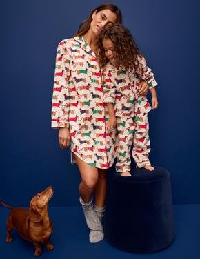 Çocuk Krem Saf Pamuklu Yılbaşı Temalı Pijama Takımı (1-16 Yaş)