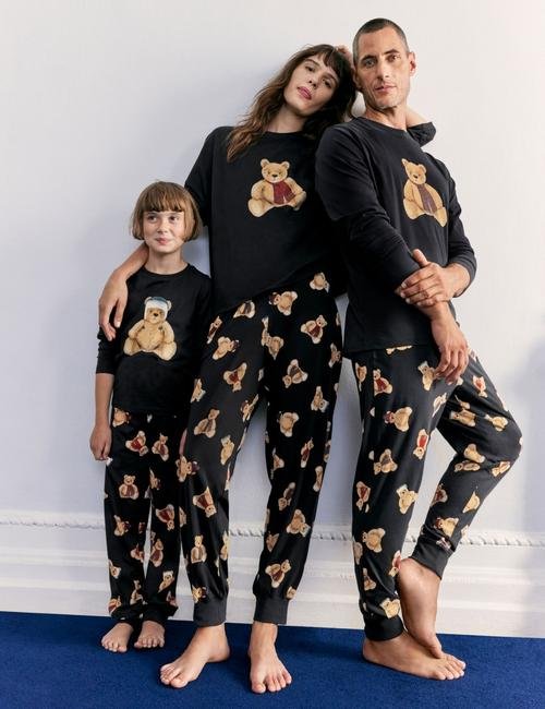 Gri Saf Pamuklu Spencer Bear™ Pijama Takımı