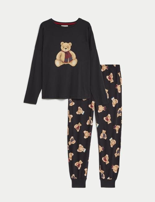 Gri Saf Pamuklu Spencer Bear™ Pijama Takımı