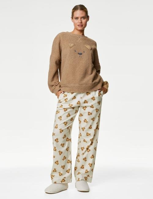 Krem Spencer Bear™ Uzun Kollu Pijama Takımı