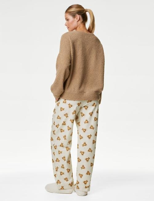 Krem Spencer Bear™ Uzun Kollu Pijama Takımı