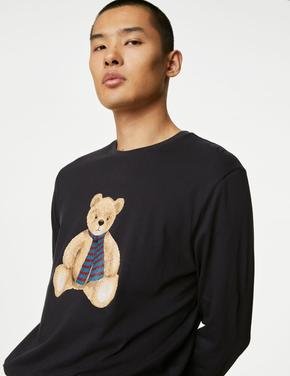 Erkek Gri Saf Pamuklu Spencer Bear™ Pijama Takımı