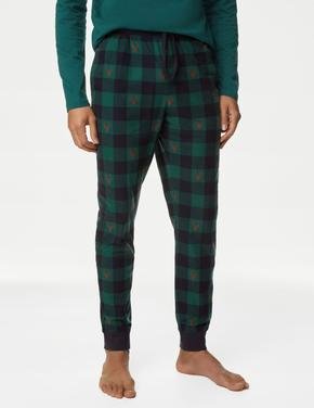 Erkek Yeşil Yumuşak Dokulu Ekose Desenli Pijama Altı