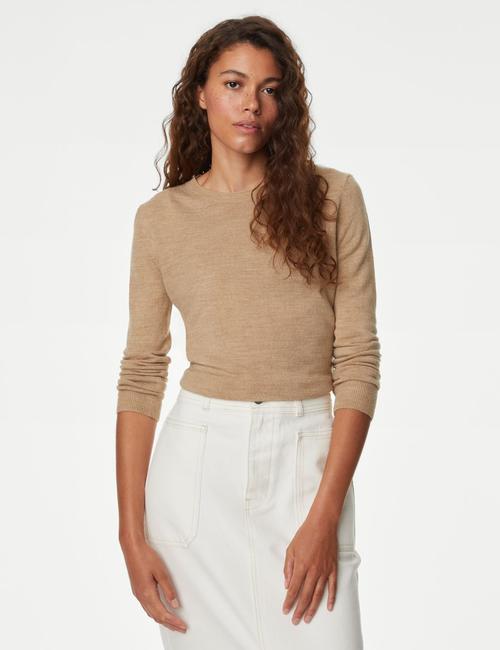Açık Camel Supersoft Yuvarlak Yaka Kazak