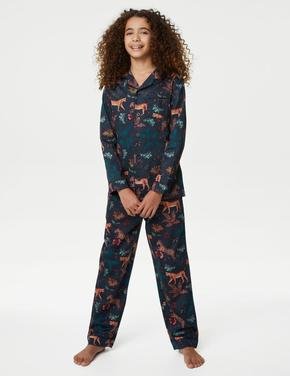Çocuk Lacivert Saf Pamuklu Uzun Kollu Pijama Takımı (1-16 Yaş)