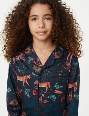 Çocuk Lacivert Saf Pamuklu Uzun Kollu Pijama Takımı (1-16 Yaş)