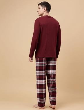 Erkek Bordo Saf Pamuklu Uzun Kollu Pijama Takımı