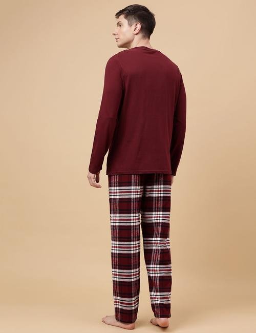 Bordo Saf Pamuklu Uzun Kollu Pijama Takımı