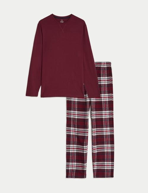 Bordo Saf Pamuklu Uzun Kollu Pijama Takımı