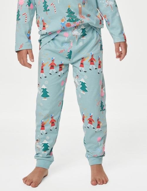 Mavi Saf Pamuklu Yılbaşı Temalı Pijama Takımı (1-8 Yaş)