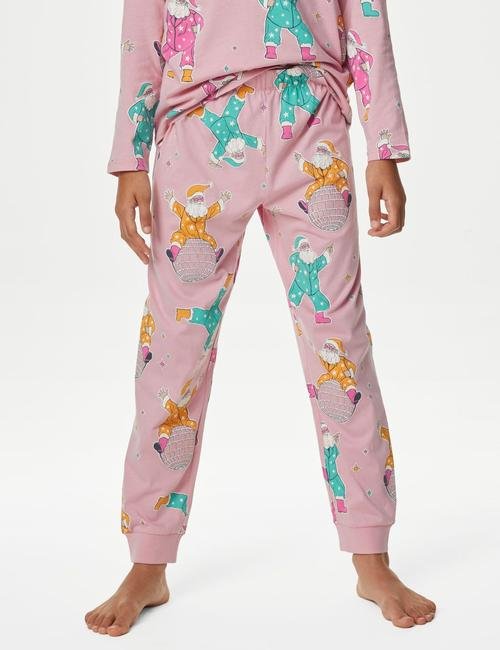 Pembe Saf Pamuklu Yılbaşı Temalı Pijama Takımı (1-16 Yaş)
