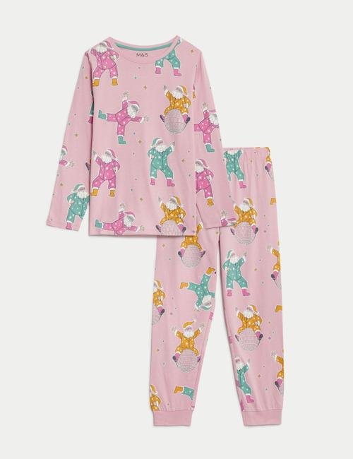 Pembe Saf Pamuklu Yılbaşı Temalı Pijama Takımı (1-16 Yaş)