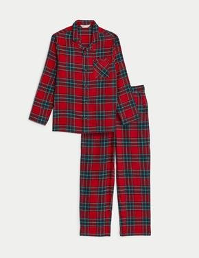 Çocuk Kırmızı Saf Pamuklu Uzun Kollu Pijama Takımı (1-16 Yaş)